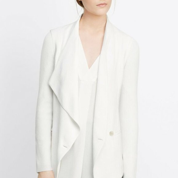 Vince Assymetrical Knit Ribbed Sleeve Drape Jacket 2 - Picture 2 of 16